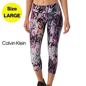 2/for $15 🪩 CALVIN KLEIN Women’s Pink/Black Graffiti Leggings 🖤 (Size Large)